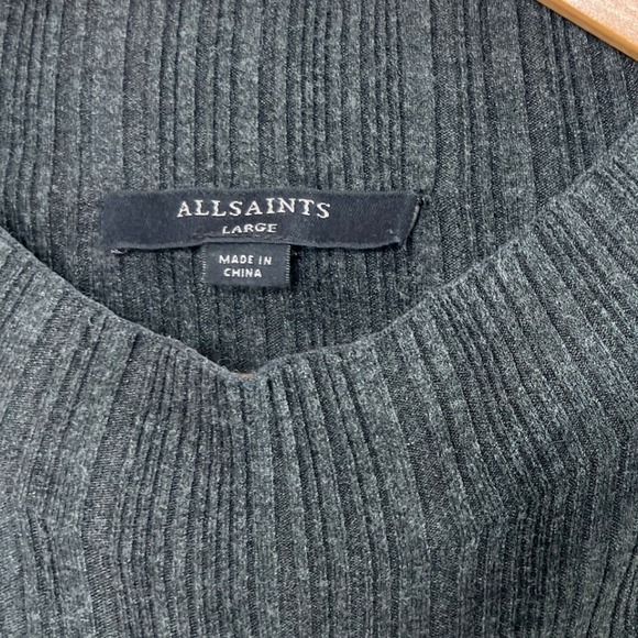 ALLSAINTS Ribbed Mock Neck Long Sleeve Sweater Dark Gray Size Large - Picture 7 of 8